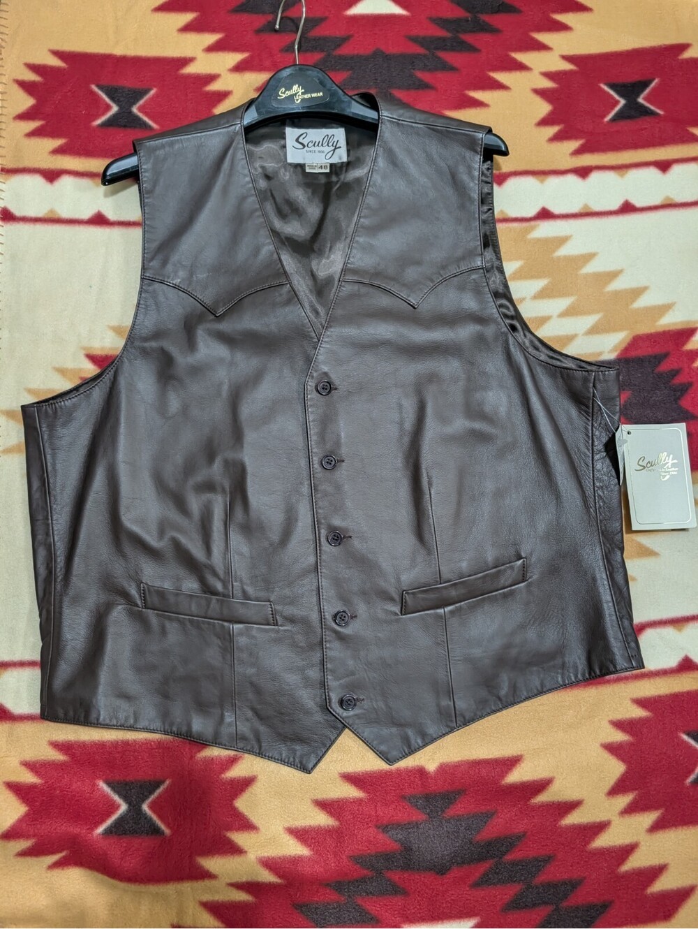 NWT Scully Premium 100% Lambskin Brown Leather Vest Sz. 48 Reg Matching hanger!